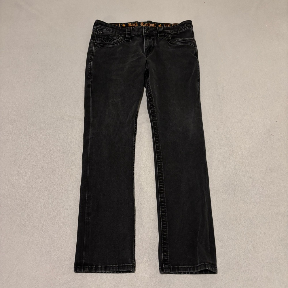 Rock Revival Arther Alt Straight Mens Black Faded Jeans Size 33 Y2K Grunge Fall